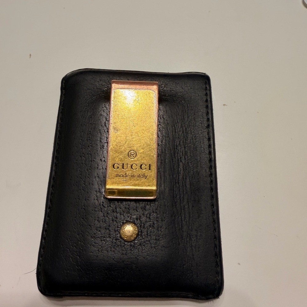 Gucci Black Leather Money Clip Wallet w/ Gold GG w/box - Authentic - Picture 3 of 6